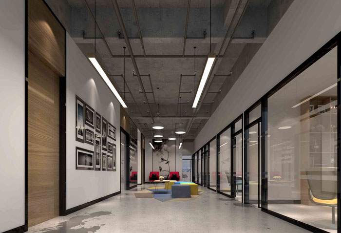 1300平方大型創(chuàng)意辦公室過道裝修設(shè)計案例效果圖