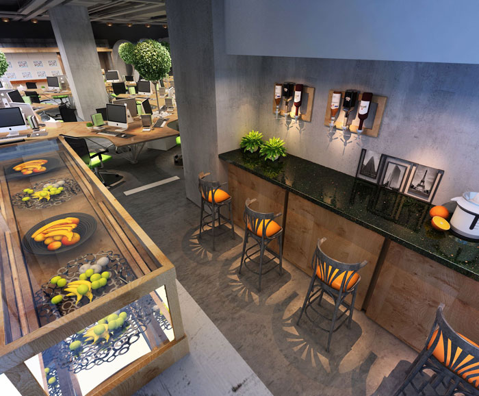 1100平方大型創(chuàng)意辦公室茶水間裝修設(shè)計(jì)案例效果圖
