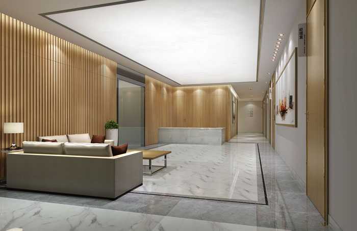 1200平方大型辦公室前臺接待區(qū)域裝修設(shè)計案例效果圖