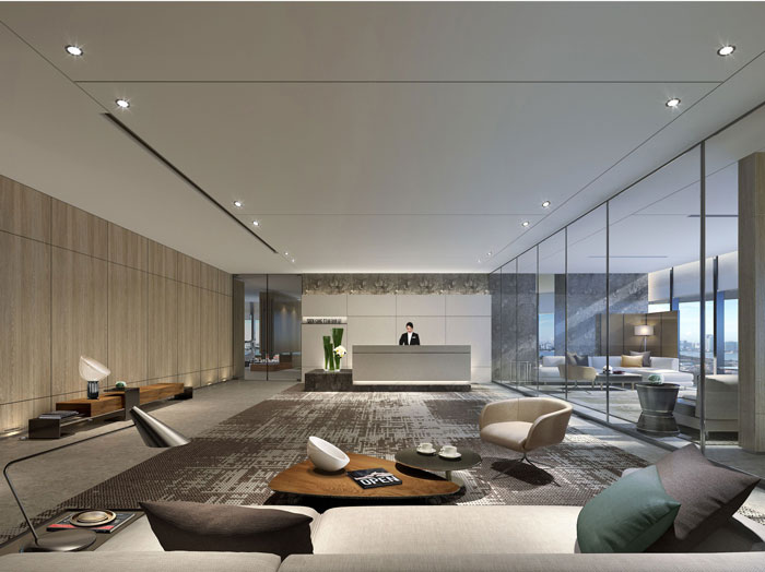 1420平方現(xiàn)代簡約辦公室前臺(tái)裝修設(shè)計(jì)案例效果圖