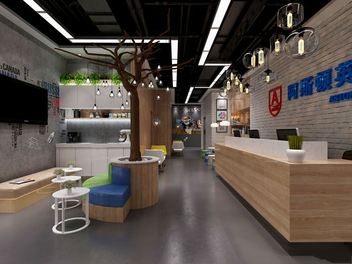 640平方中型辦公室前臺(tái)過(guò)道裝修設(shè)計(jì)案例效果圖