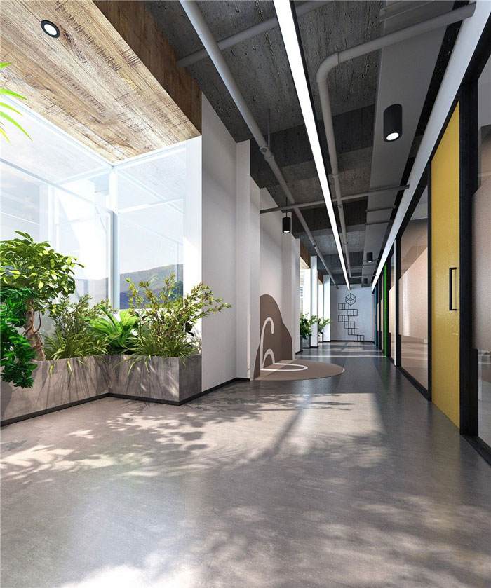 1286平方大型辦公室過道裝修設計案例效果圖