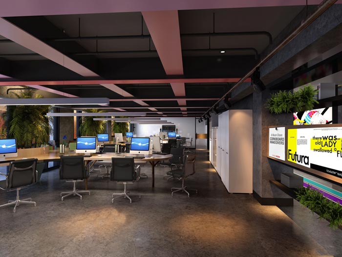 2100平方工業(yè)風(fēng)辦公室二樓辦公區(qū)域裝修設(shè)計(jì)案例效果圖