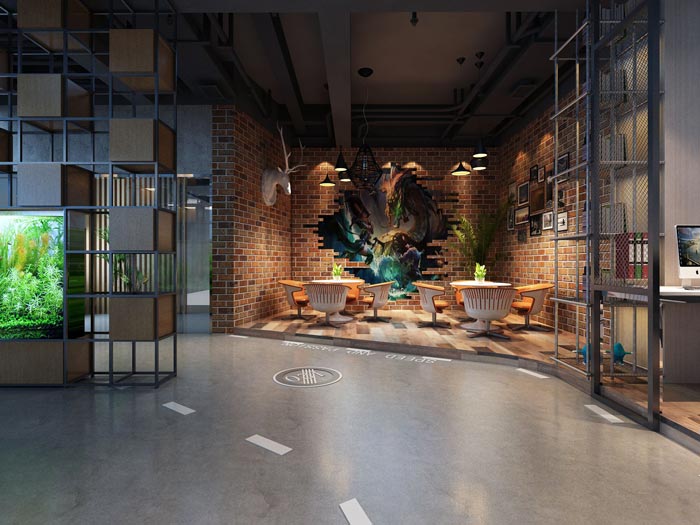 700平方工業(yè)風(fēng)辦公室接待區(qū)域裝修設(shè)計(jì)案例效果圖