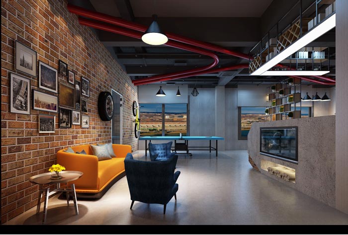 700平方工業(yè)風(fēng)辦公室休息區(qū)域裝修設(shè)計(jì)案例效果圖