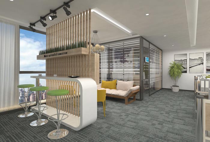 260平方創(chuàng)業(yè)公司辦公室接待區(qū)域裝修設(shè)計(jì)案例效果圖