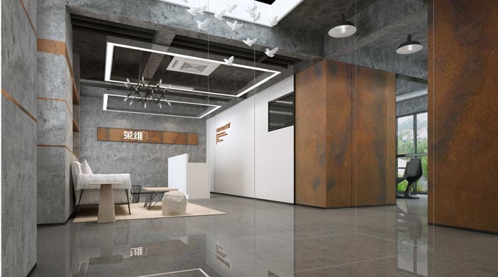 300平方服裝生產(chǎn)公司辦公室前臺裝修設(shè)計案例效果圖