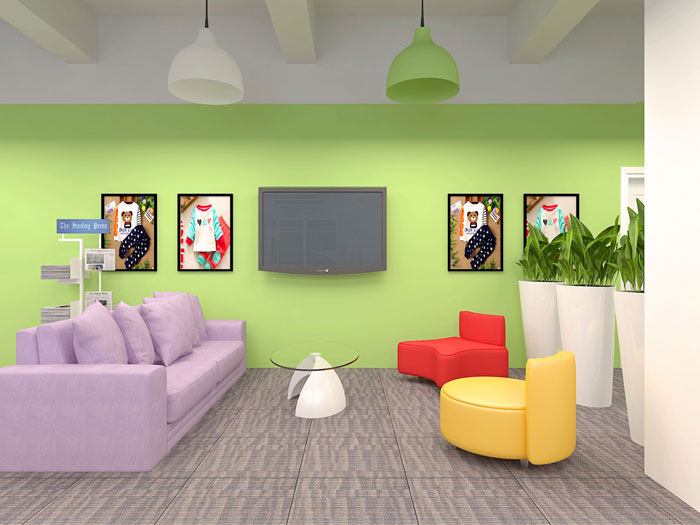 230平方兒童童裝公司辦公室前臺裝修設(shè)計案例效果圖