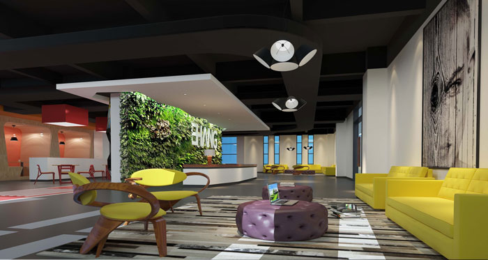 1600平方廠房辦公室前臺裝修設計案例效果圖