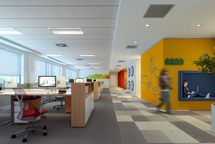 時尚簡約辦公室辦公區(qū)域裝修設(shè)計案例效果圖