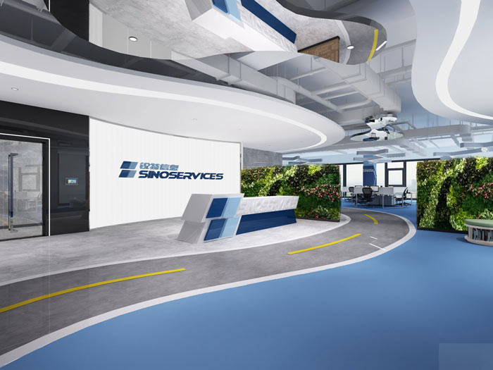 信息科技公司辦公室前臺裝修設(shè)計效果圖