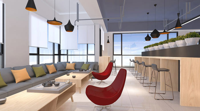 廣告?zhèn)髅焦巨k公室休息區(qū)域裝修設計案例效果圖