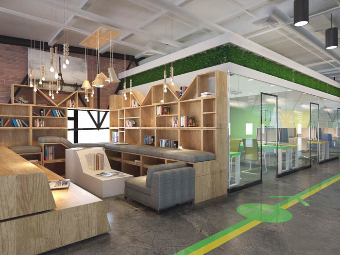 1100平方工業(yè)風(fēng)辦公室接待區(qū)域裝修設(shè)計(jì)案例效果圖