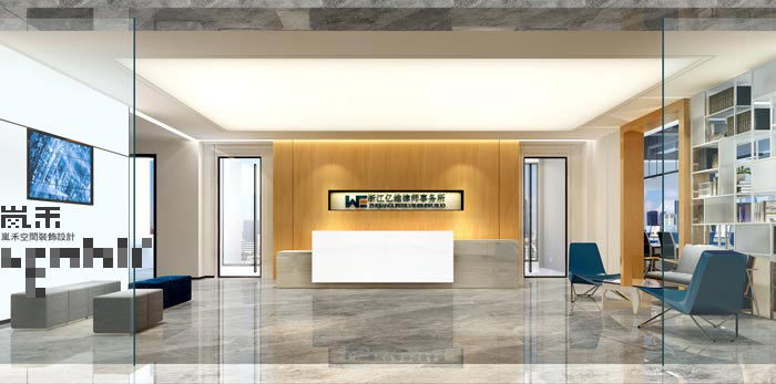 510平方中型創(chuàng)意辦公室前臺(tái)大廳裝修設(shè)計(jì)案例效果圖