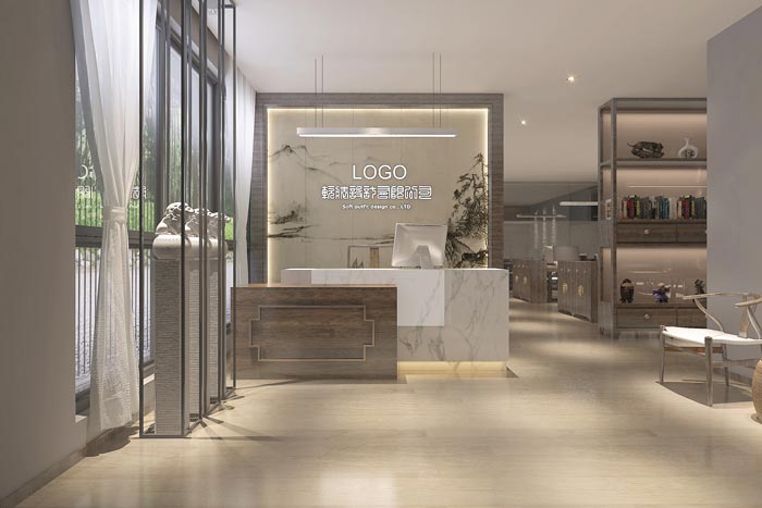 中式風(fēng)格辦公室前臺(tái)裝修設(shè)計(jì)案例效果圖