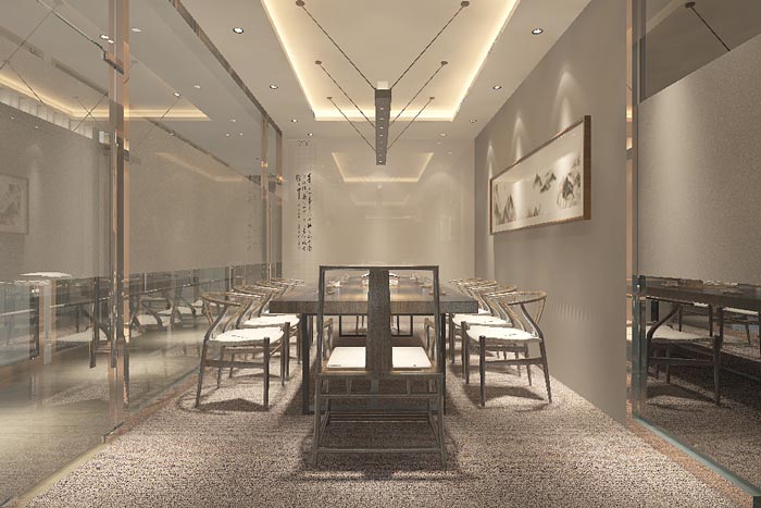 中式風(fēng)格辦公室會(huì)議室裝修設(shè)計(jì)案例效果圖