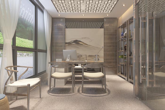 中式風(fēng)格總經(jīng)理辦公室裝修設(shè)計(jì)案例效果圖