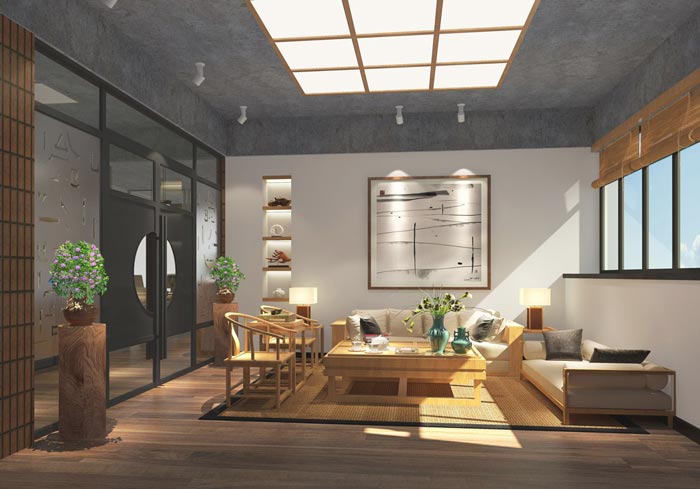 現(xiàn)代中式風(fēng)格辦公室茶水間裝修設(shè)計(jì)案例效果圖