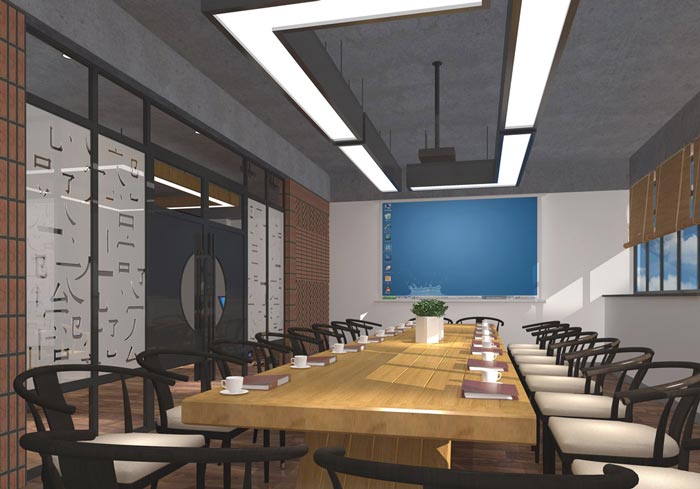 現(xiàn)代中式風(fēng)格辦公室會(huì)議室裝修設(shè)計(jì)案例效果圖