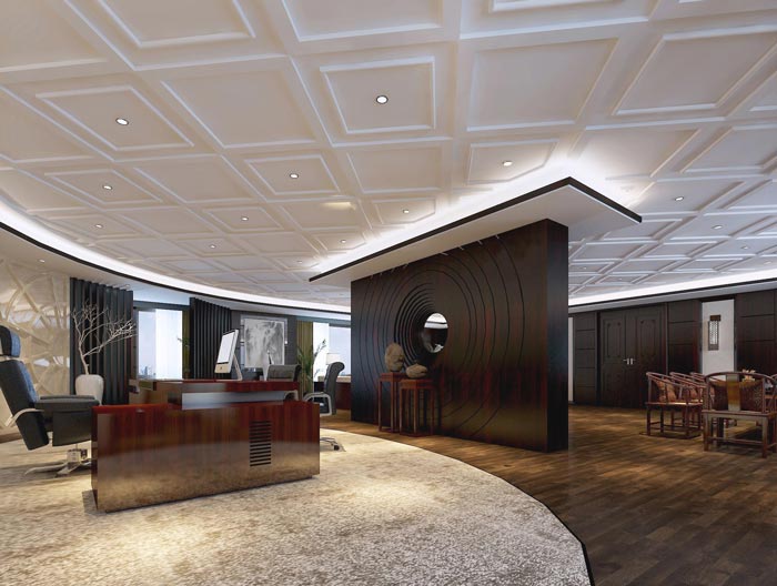 中式風(fēng)格房地產(chǎn)管理辦公室辦公玄關(guān)裝修設(shè)計(jì)案例效果圖