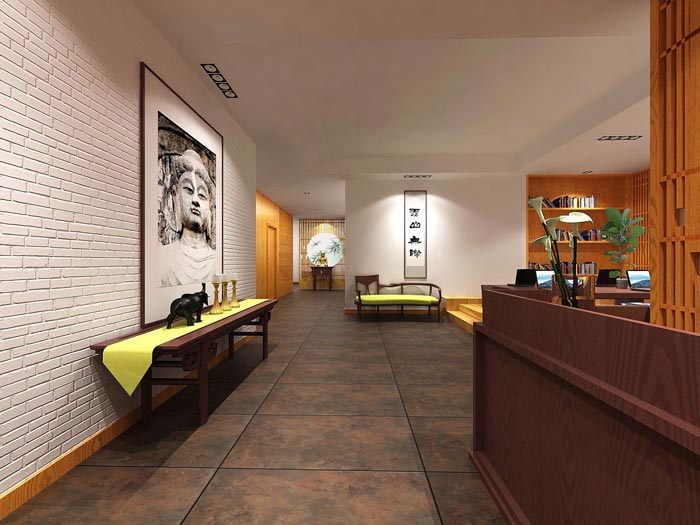 中式禪意租賃托管公司辦公室過道裝修設(shè)計(jì)案例效果圖