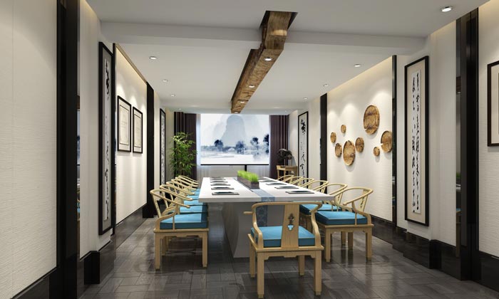新中式禪意辦公室會議室域裝修設(shè)計案例效果圖