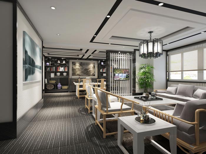 新中式禪意總經(jīng)理辦公室域裝修設(shè)計案例效果圖