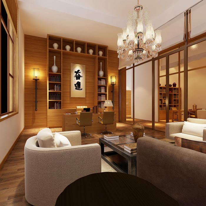 中式簡約風格董事長辦公室裝修設(shè)計案例效果圖
