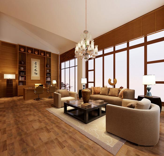中式簡約風格董事長軟裝辦公室裝修設(shè)計案例效果圖