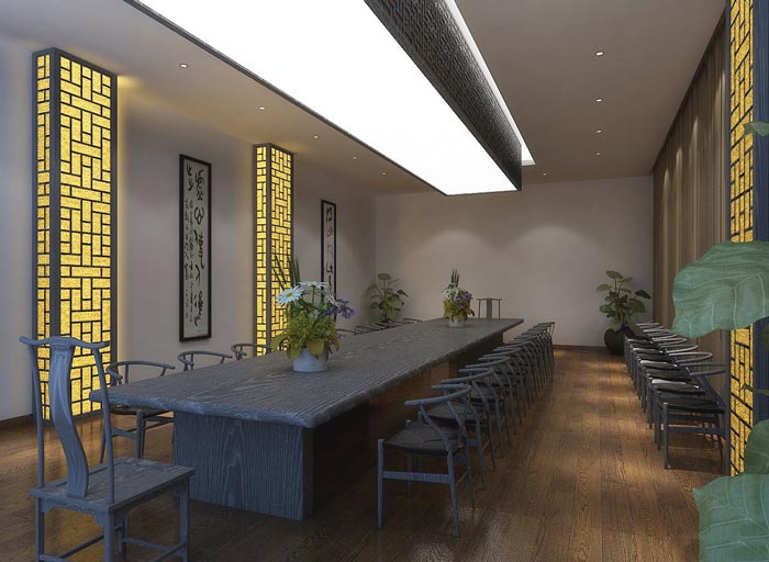 中式風(fēng)格投資公司辦公室會議室裝修設(shè)計案例效果圖