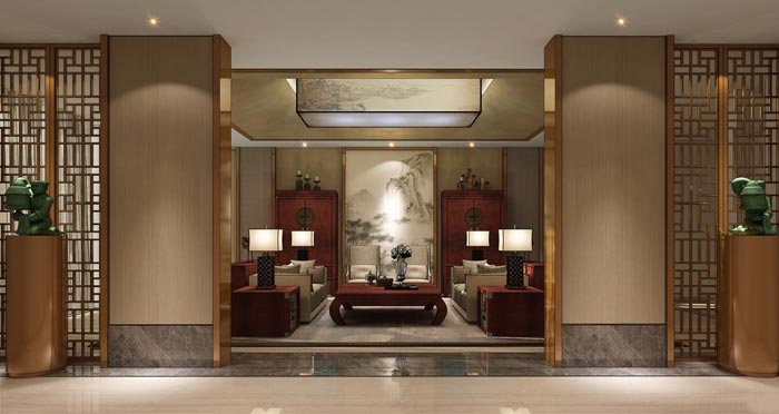 中式后現(xiàn)代風(fēng)格辦公室動線裝修設(shè)計案例效果圖