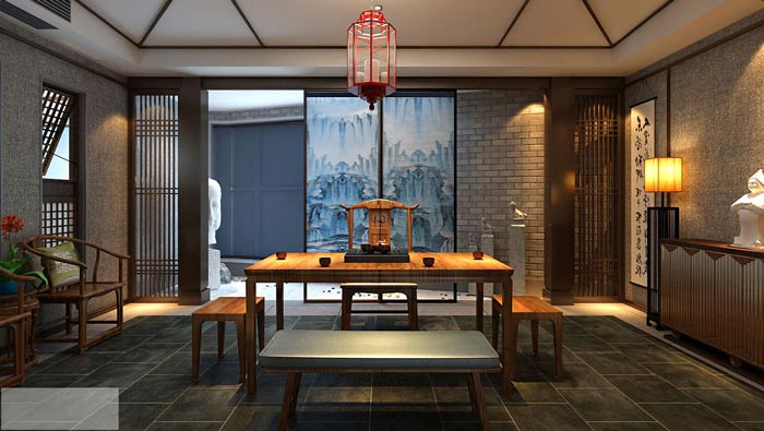 新中式辦公室茶水區(qū)裝修設(shè)計(jì)案例效果圖