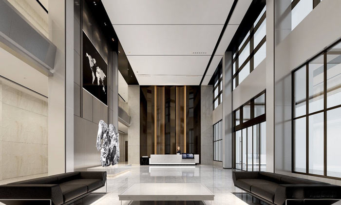 集團總部辦公室前臺裝修設(shè)計效果圖