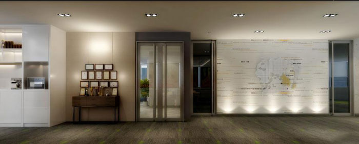 國際貿(mào)易公司辦公室形象墻裝修設計效果圖