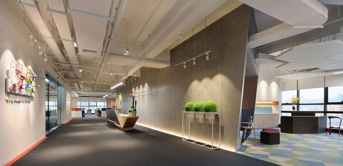 金融控股集團(tuán)辦公室前臺(tái)過(guò)道裝修設(shè)計(jì)效果圖